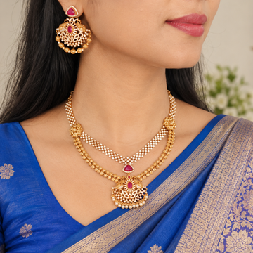 AD Ruby Double layered Short Necklace set