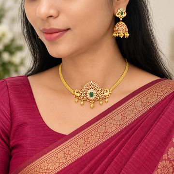 Golden choker Ruby Emerald necklace