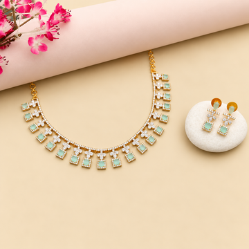 Cz American Diamond square necklace