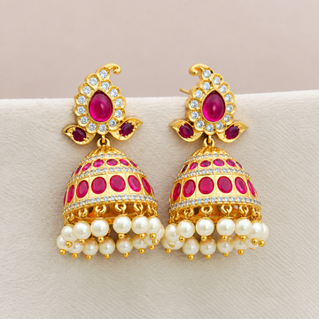 Golden Ruby stone Jhumkas