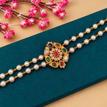 Minimal Pearl Double Layered Multicolor Stones Necklace