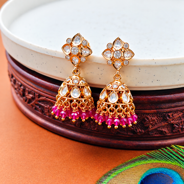 Small Beaded Kundan Jhumkas ( Gold plating )