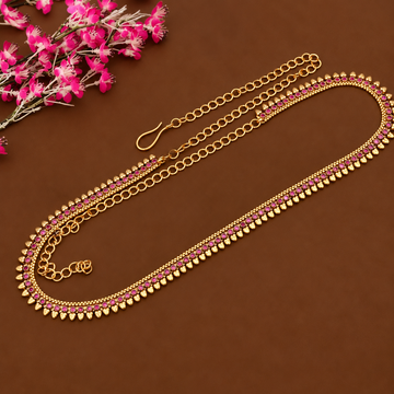 Temple Gold Finish Hip Chain with Ruby Stones Waist Belt