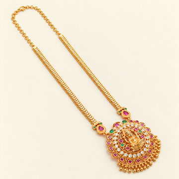 Gold plated Ruby Emerald Lakshmi Pendant Necklace