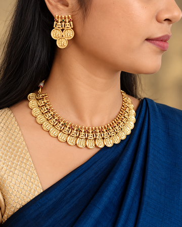 Golden coin necklace - lakshmi motif