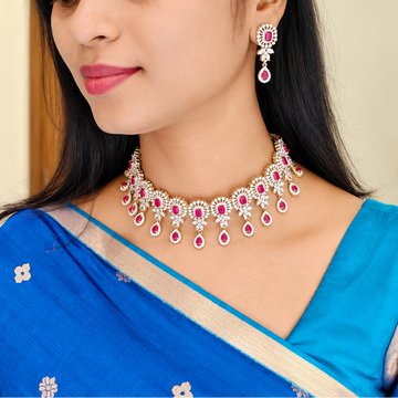 American Diamond Ruby Necklace Set