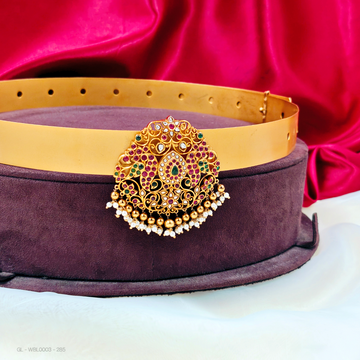 Adult hip belt-center Emerald stone -pearl