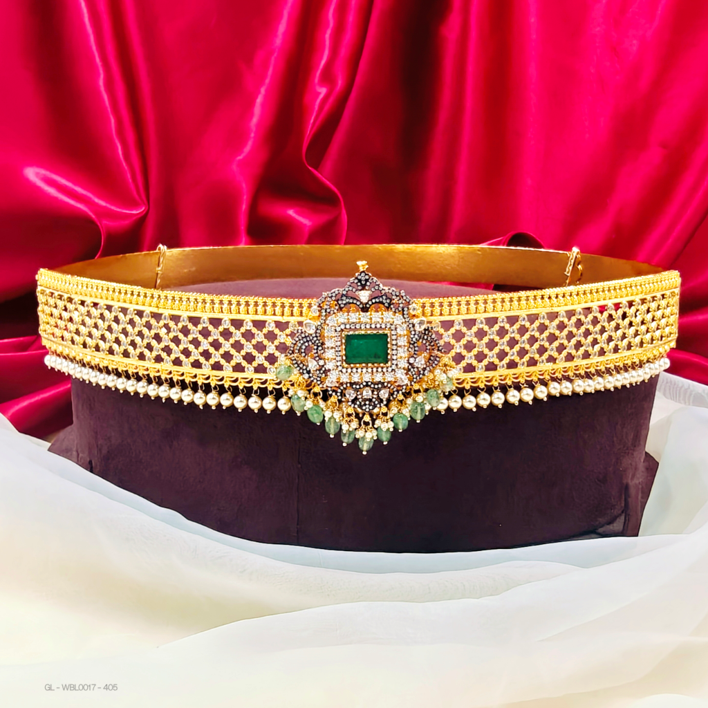 Adult hip belt-Center-Emerald-stone-sea-green-beads
