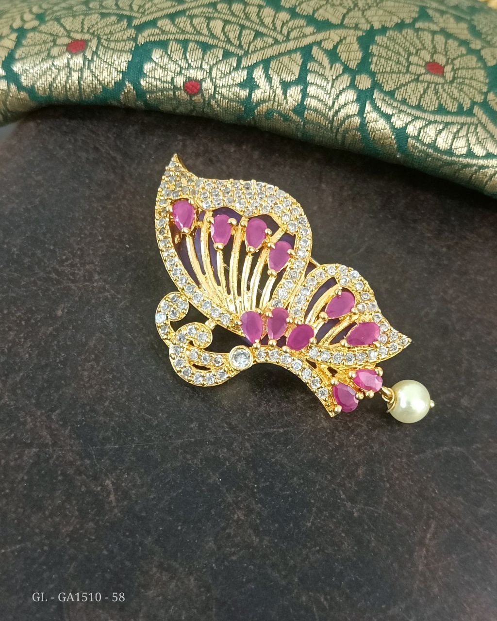 Drop Pearl Golden-Green Brooch/ Saree Pin For Women - FOPPISH MART - 928895