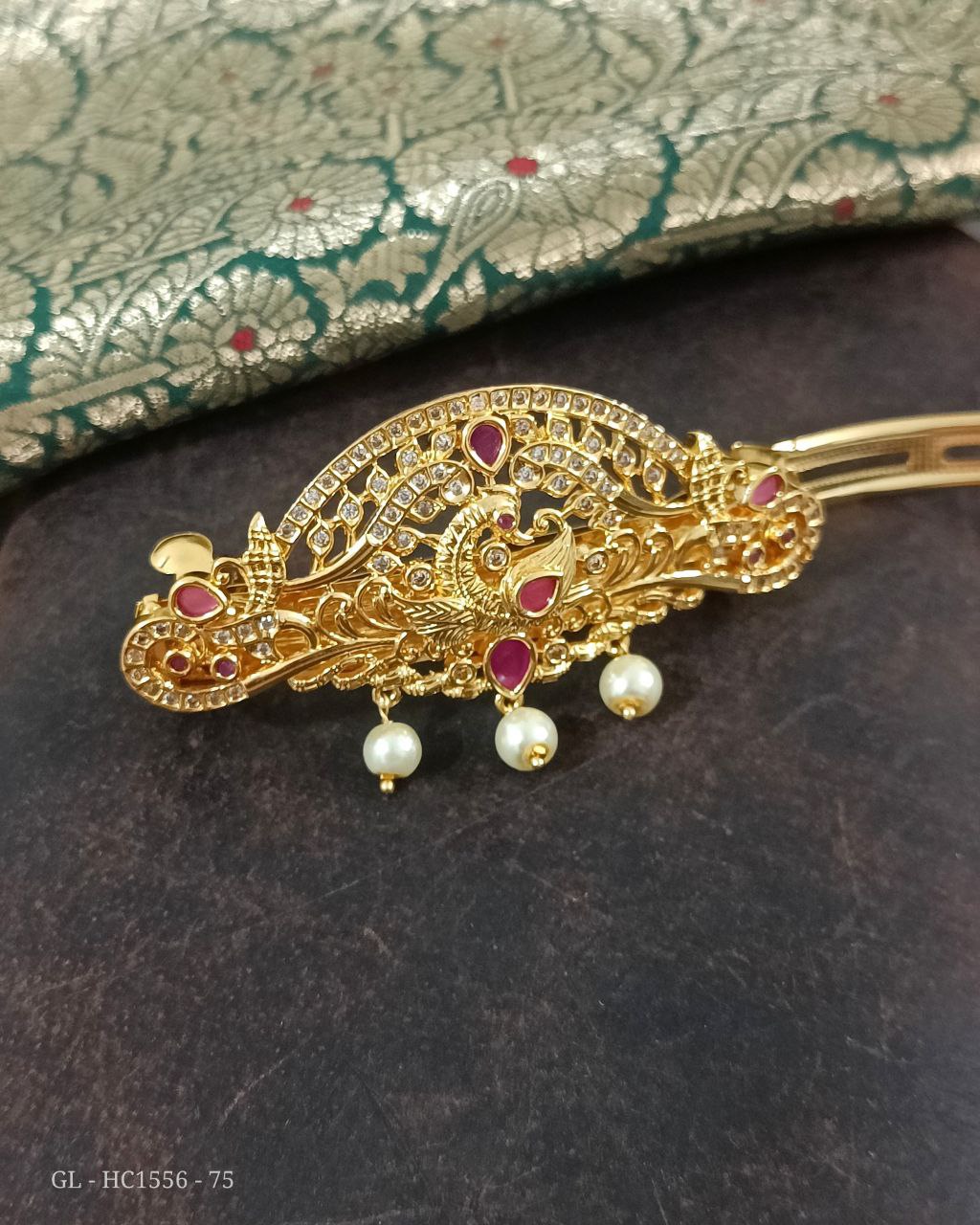 Gold Finish Ruby emerald -Hairclip