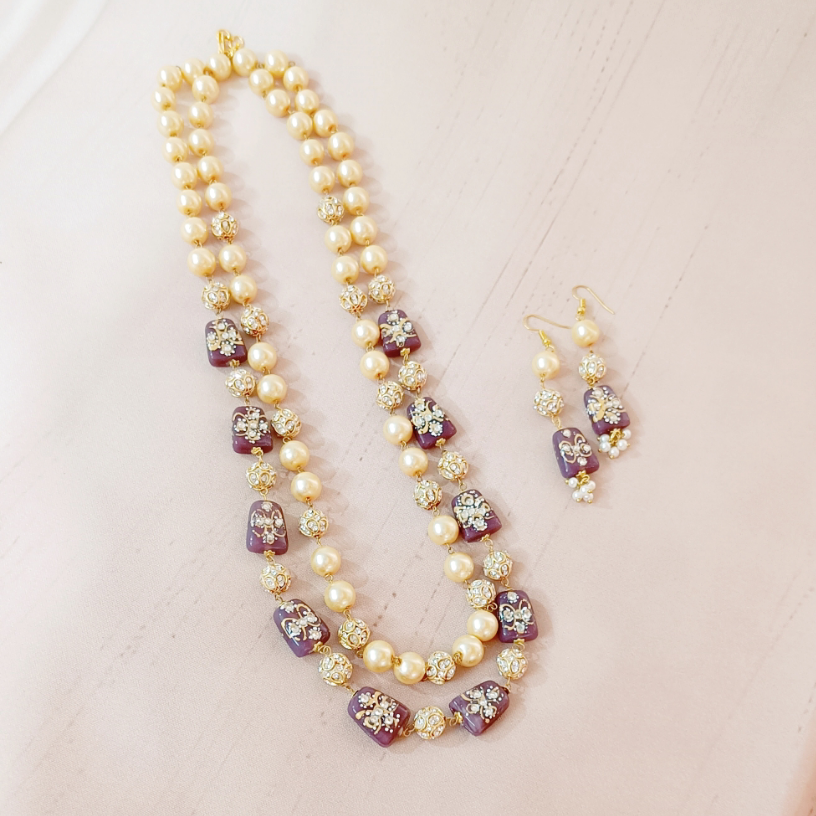 Multi-layered bead Mala set with pearl