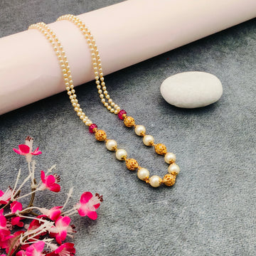 Gold finish Pearl bead chain - pink