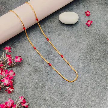Micro Gold Plated Red Beaded Chain