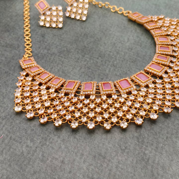 Cz Stone Pastel Pink Grand necklace set