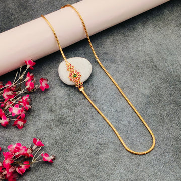 Gold Plated Red&Green stones Mogappu Chain