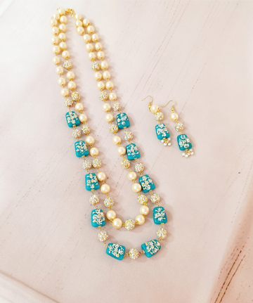 Multi-layered bead Mala set with pearl