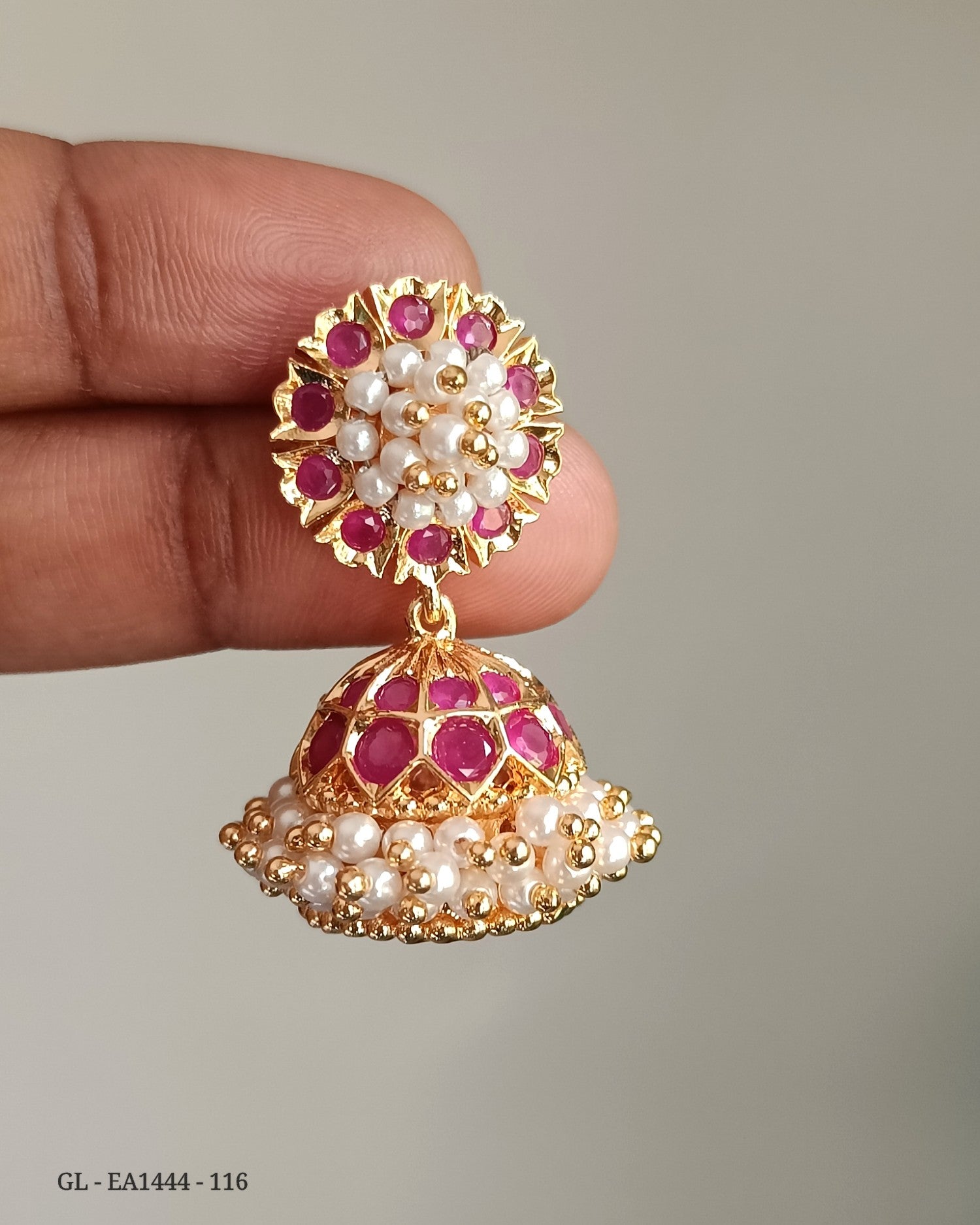 Micro Gold Finish pearl embellished floral Jhumkas GL-EA1444-116