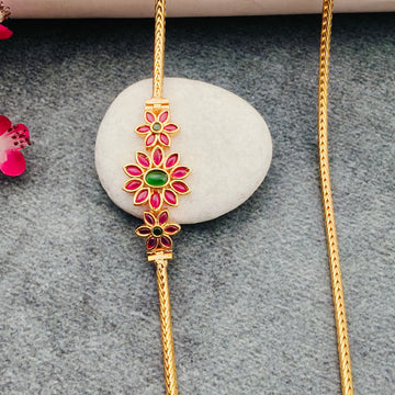 Gold Plated Red&Green stones Mogappu Chain
