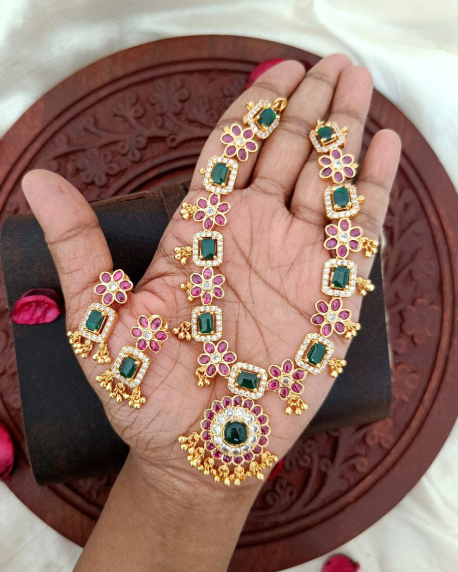 1 gram gold ruby emerald stone necklace set GL-SHO1004-238