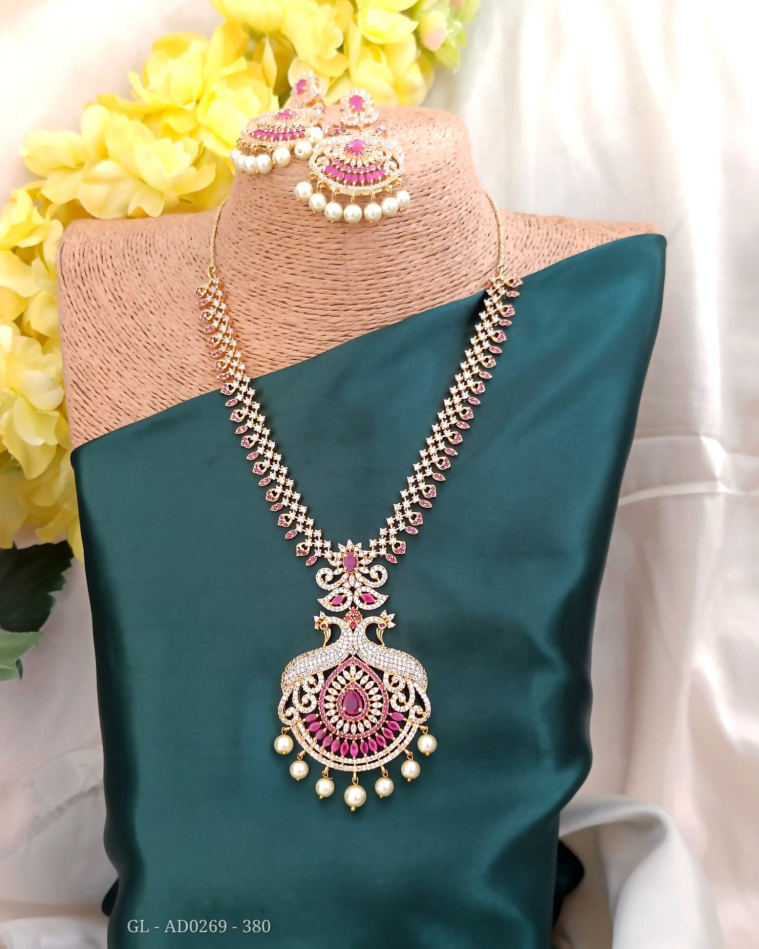 CZ and South Sea Pearls Necklace Set - Indian Jewellery Designs