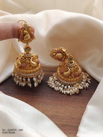 Bridal Style Broad Jhumkas with Rice Pearls GL-EA0375-260