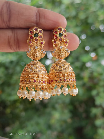 Gold finish CZ Jhumkas - Multi GL-EA0803-108