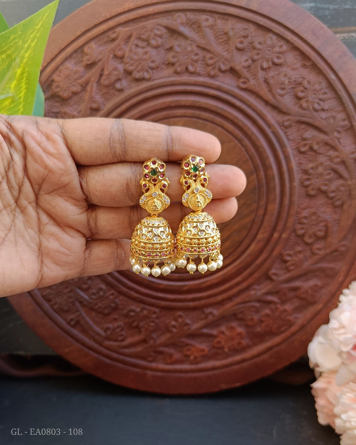 Light weight jhumkas blue and cz stone with beads hangings – Cherrypick