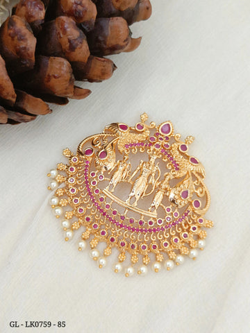 1 gram Gold Ram Parivar Locket - Ruby GL-LK0759-85