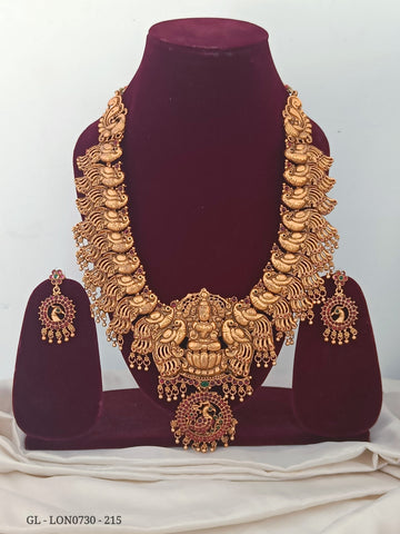 Antique Gold Finish Temple Necklace Set GL-LON0730-215