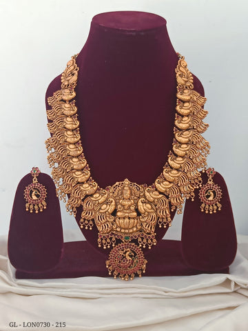 Antique Gold Finish Temple Necklace Set GL-LON0730-215