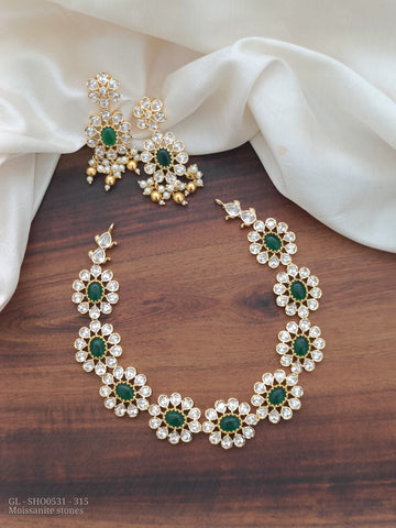 Antique Gold Finish Emerald Stone Necklace GL-SHO0531-315