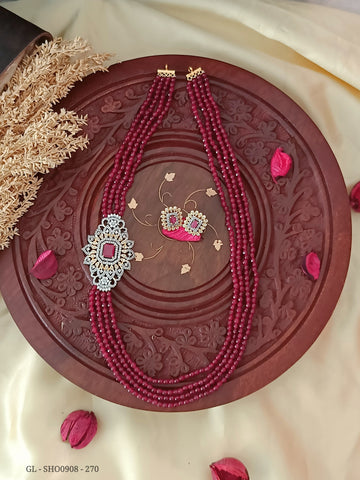 AD Stone Red Polki Beads Alligned Necklace Set GL-LON0908-270