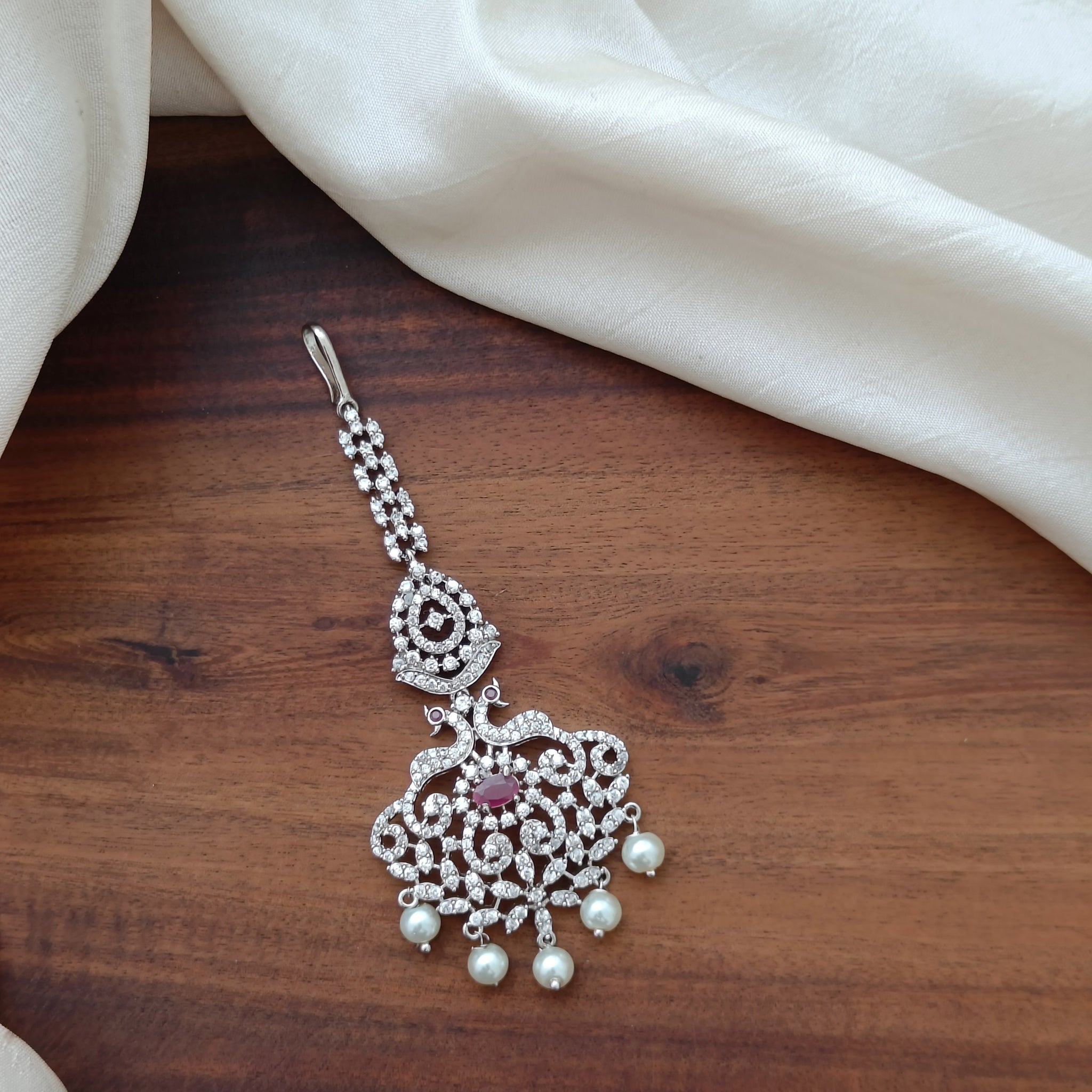 Silver Finish AD pink stone Tikka GL-TK0565-82