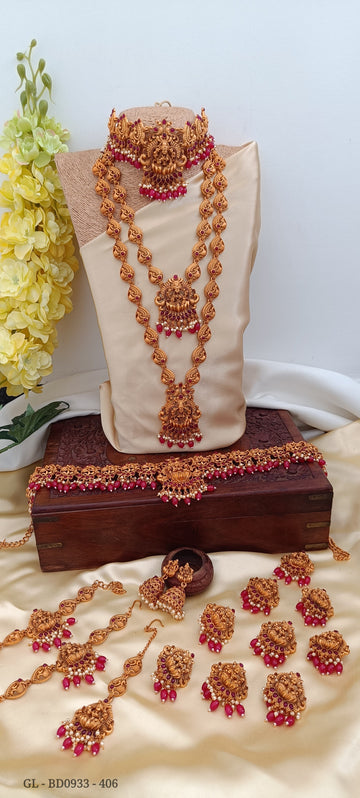 Antique Matt Finish kemp stones Polki Beaded Gold alike Bridal Set GL-BRD0933-406