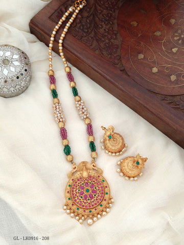 Ruby Emerald Polki Beads Necklace Set GL-LK0916-208