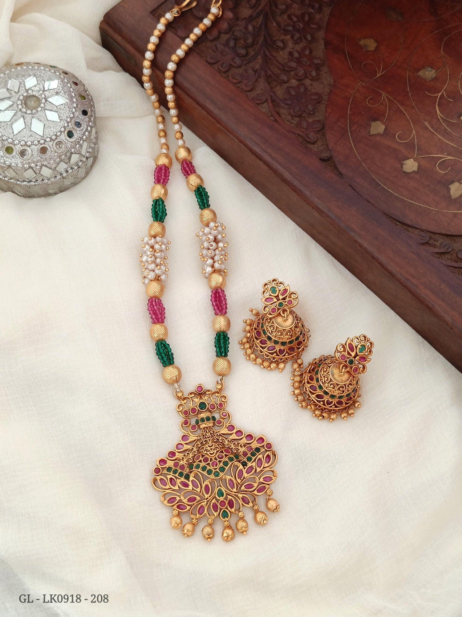 Ruby Emerald Polki Beads Necklace Set GL-LK0918-208