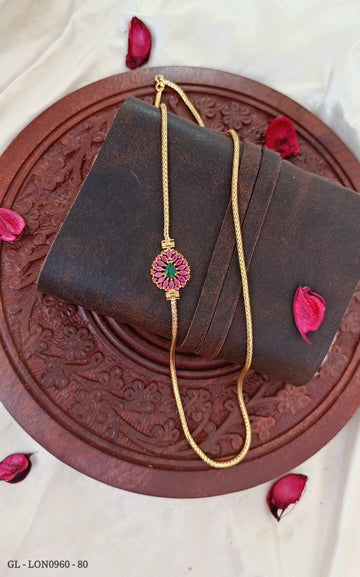 Micro Gold Plated Ruby Emerld Stones Mogappu Chain GL-LON0960-80