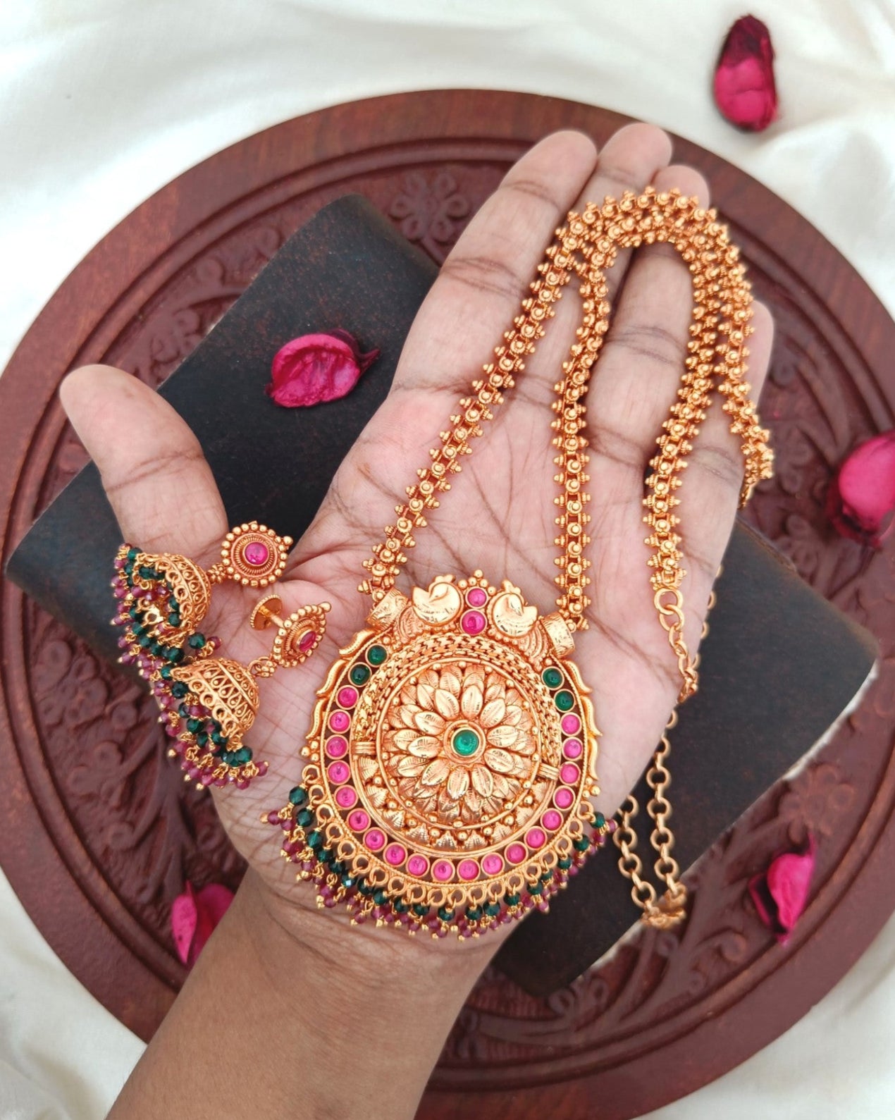 Gheru polish Kerala Traditional Long necklace set GL-LON0972-212