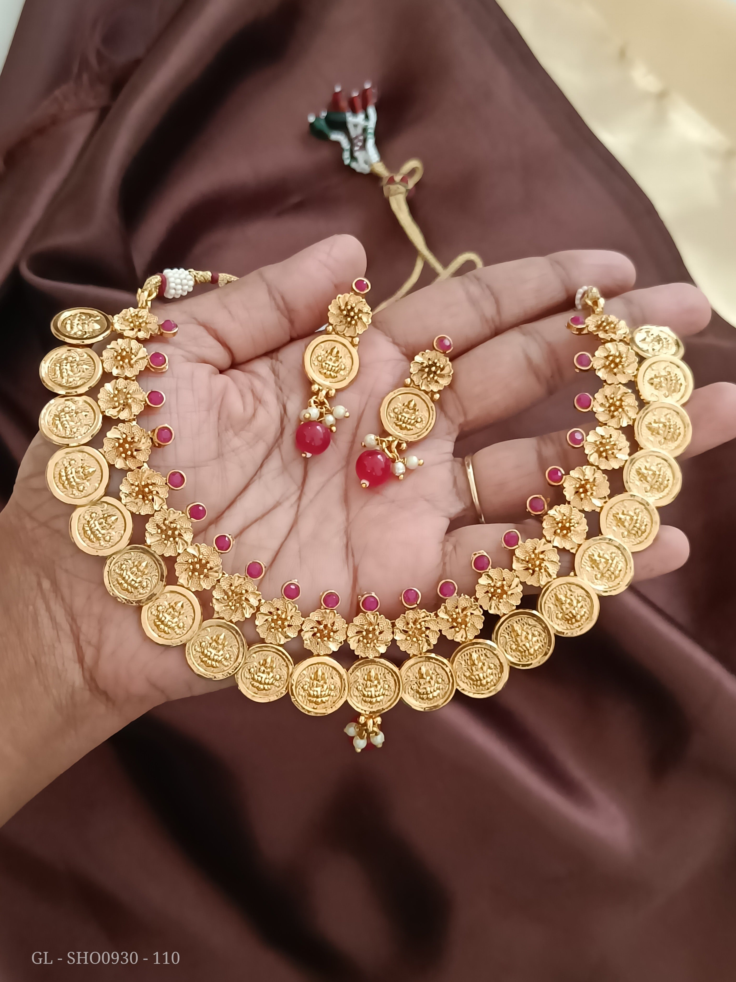 Buy Attractive Red Stone Gold Plated Stone Necklace Designs