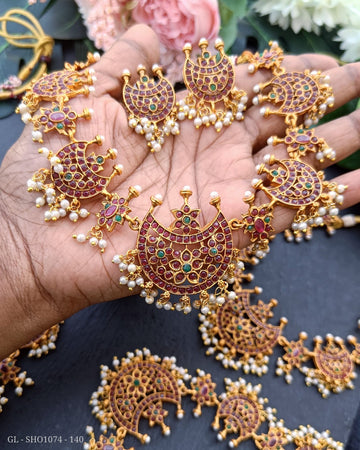 Antique Kemp stones Chandbali Pearl necklace GL-SHO1074-140