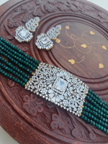 Green Polki Beaded Ad stone Choker Necklace set  GL-SHO0900-285