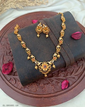 Gold alike AD ruby emerald Necklace set GL-SHO1052-120