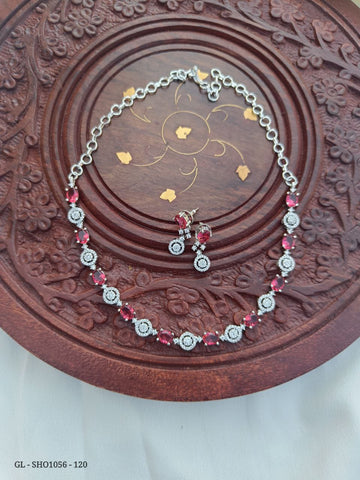 Silver finished AD Ruby Stones necklace set GL-SHO1056-120