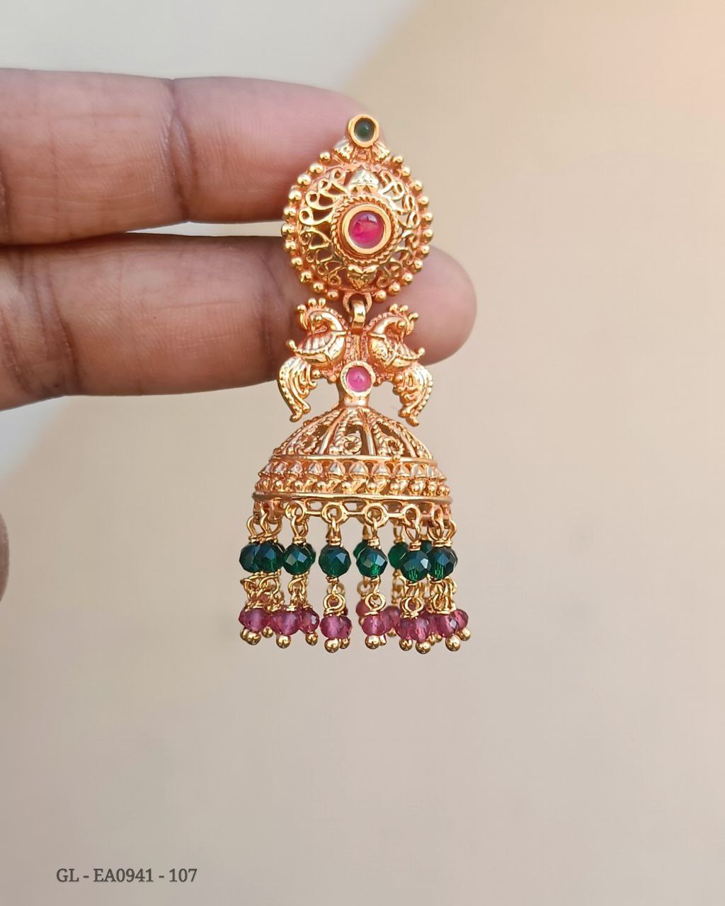 Gold Alike Kemp Stones Jhumkas GL-EA0941-107