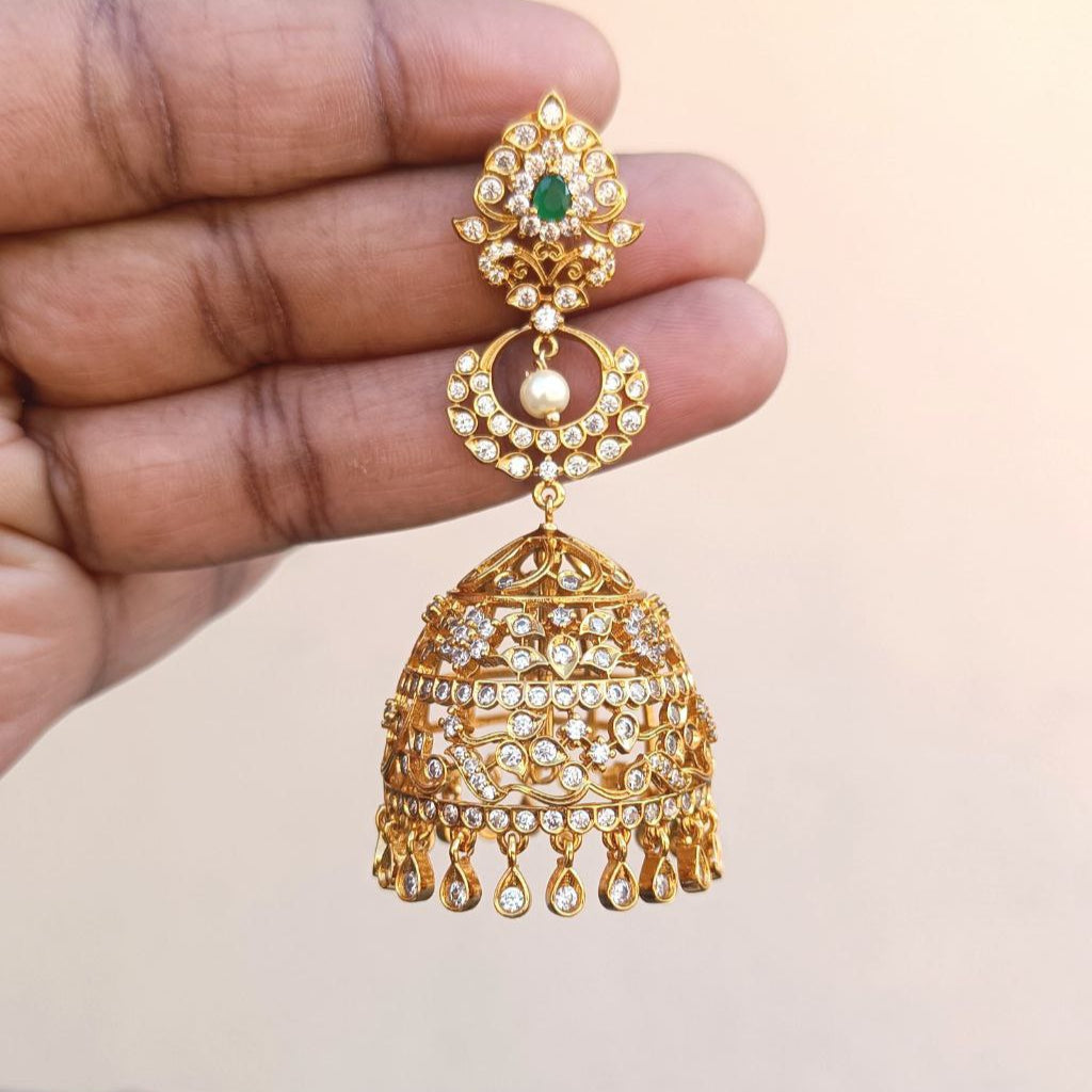 Gold Finish AD Emerald stone Jhumkas GL-EA1137-155