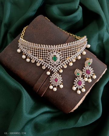 AD Ruby Emerald Stone Choker Necklace GL-SHO0892-234