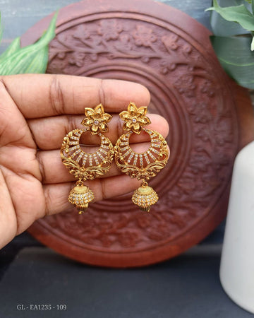 Gold Finish AD Stones Floral Chandbali Earrings GL-EA1235-109