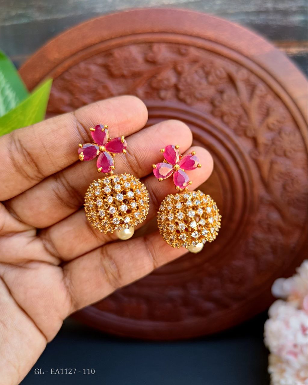 AD Ruby Floral stud Sphere shape Earrings GL-EA1127-110