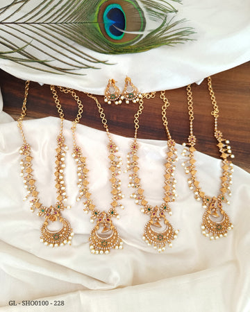 Gold look Chandbali Peacock Short necklace GL-SHO0100-228