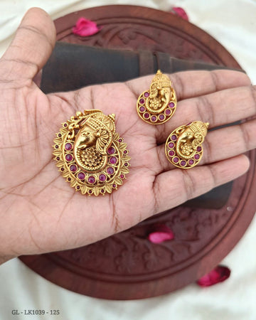 Gold Finish Ganesha Face Locket and Earrings GL-LK1039-125